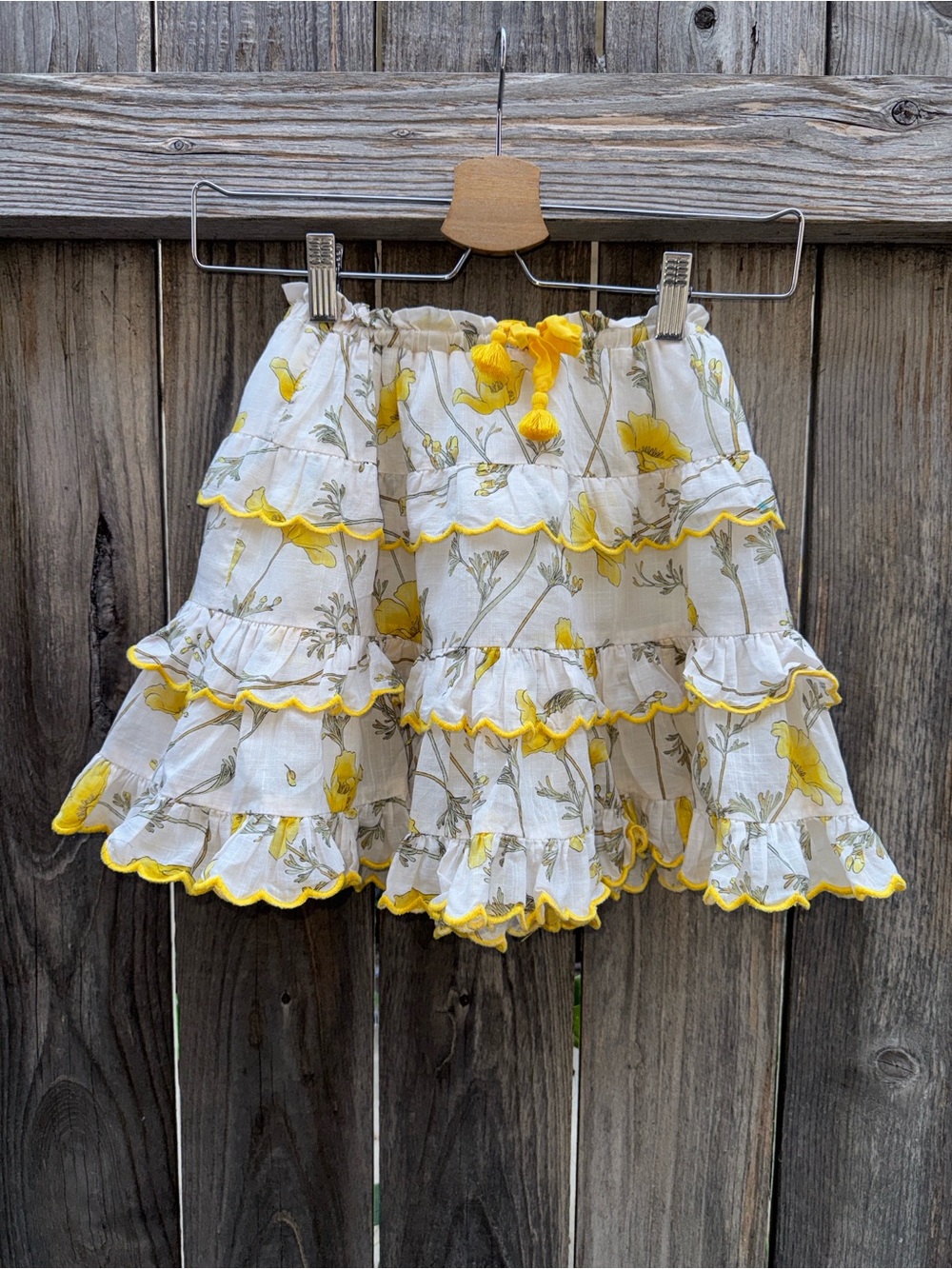 Zimmermann Kids' Jeannie Tiered Frill Floral Print Cotton Skirt in Yellow Poppy